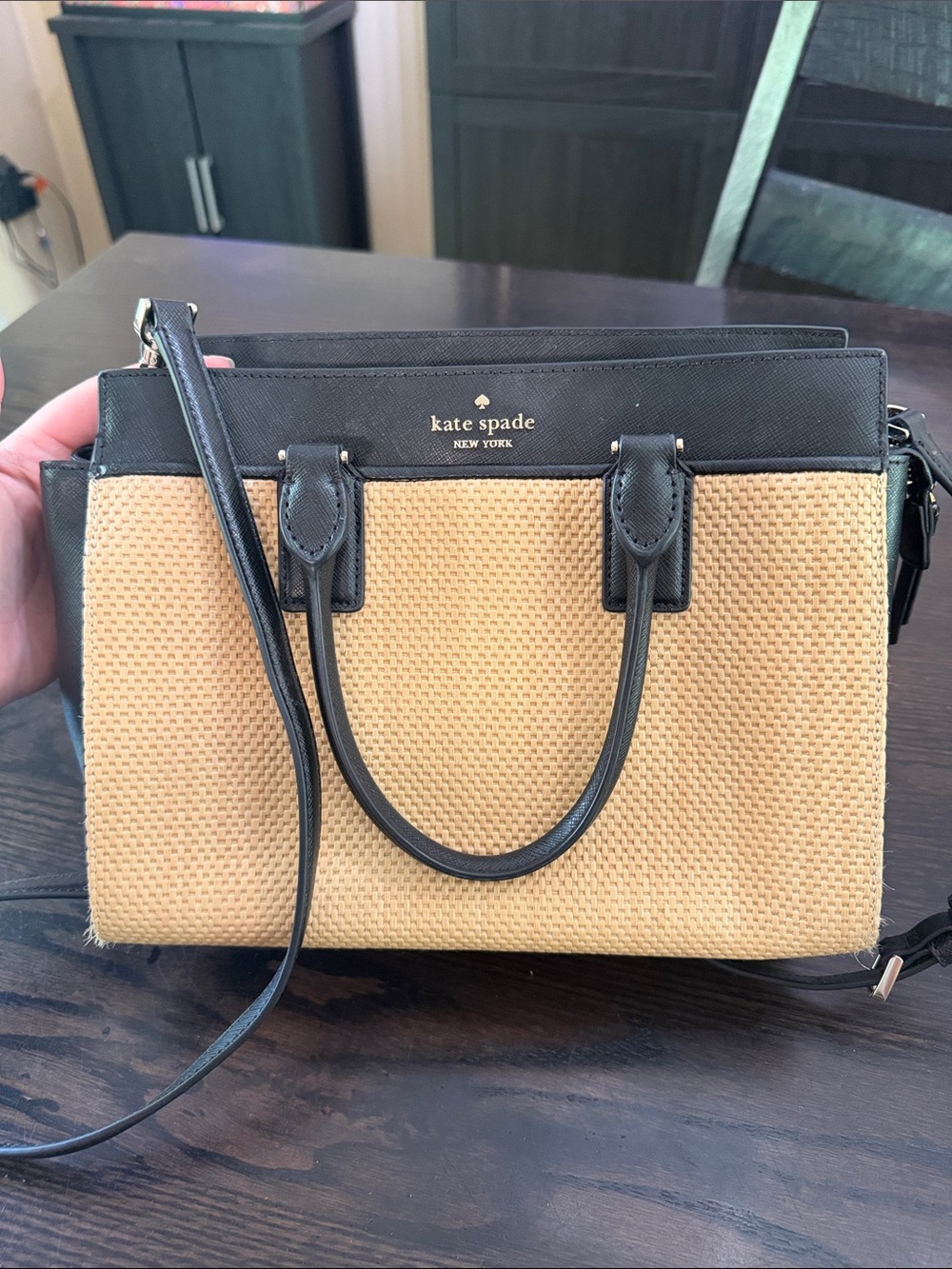 Kate Spade New York Cameron Street raffia and leather satchel